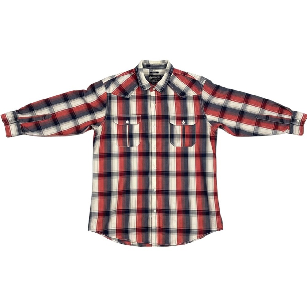 American Rag Mens XL Red White Blue Plaid Western Long Sleeve Button Down Shirt